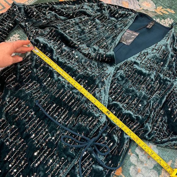 ZARA Trf Collection Velvet Beaded Wrap Mini Dress Turquoise Blue Party Formal S - Picture 11 of 13